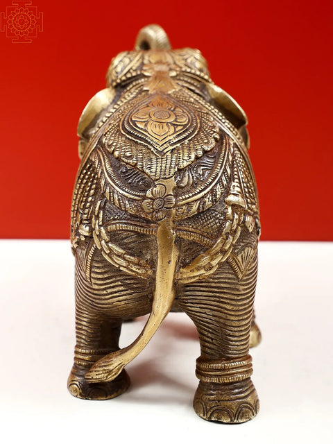 7" Brass Engraved Elephant Statue with Trunk Up