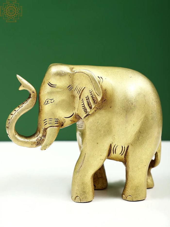 4" Small Brass Elephant Statue with Raised Trunk for Home Decor