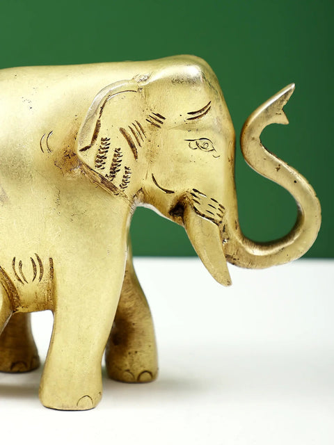 4" Small Brass Elephant Statue with Trunk Up