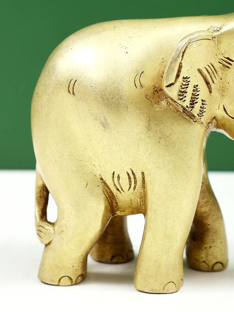 4" Small Brass Elephant Statue with Trunk Up