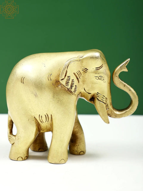 4" Small Brass Elephant Statue with Trunk Up