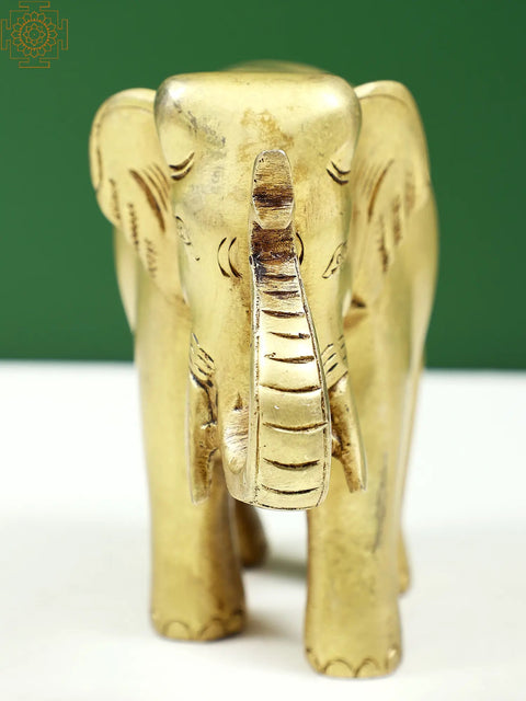 4" Small Brass Elephant Statue with Trunk Up