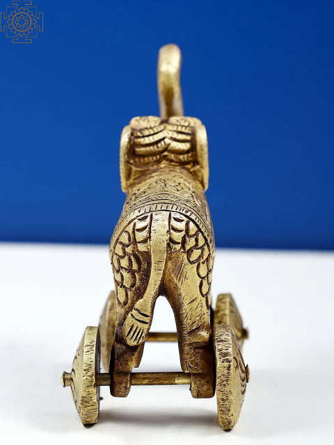 3" Small Brass Elephant Figurine on Wheels