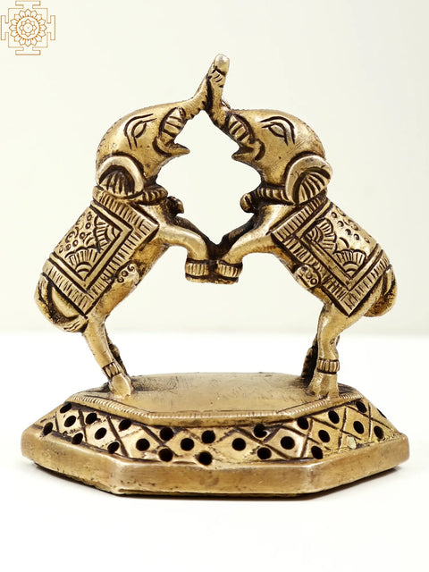 3" Small Brass Decorative Twin Elephants