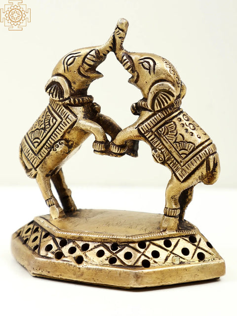 3" Small Brass Decorative Twin Elephants