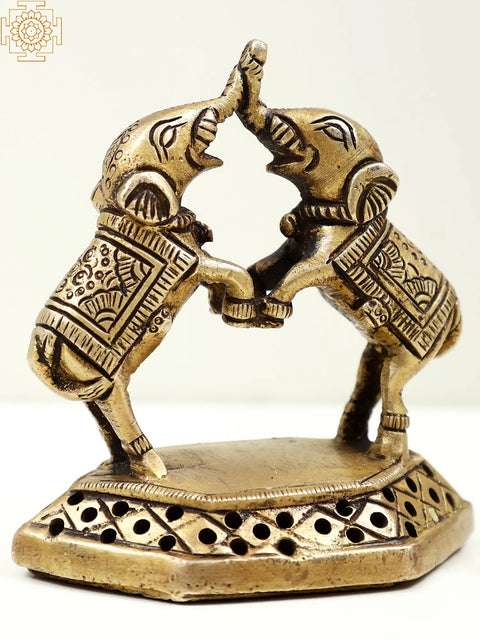 3" Small Brass Decorative Twin Elephants