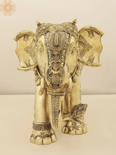 24" Brass Superfine Engraved Elephant Statue