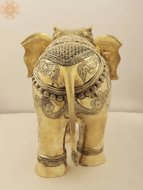 24" Brass Superfine Engraved Elephant Statue