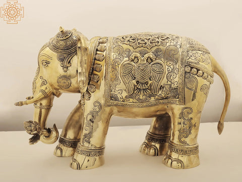 24" Brass Superfine Engraved Elephant Statue