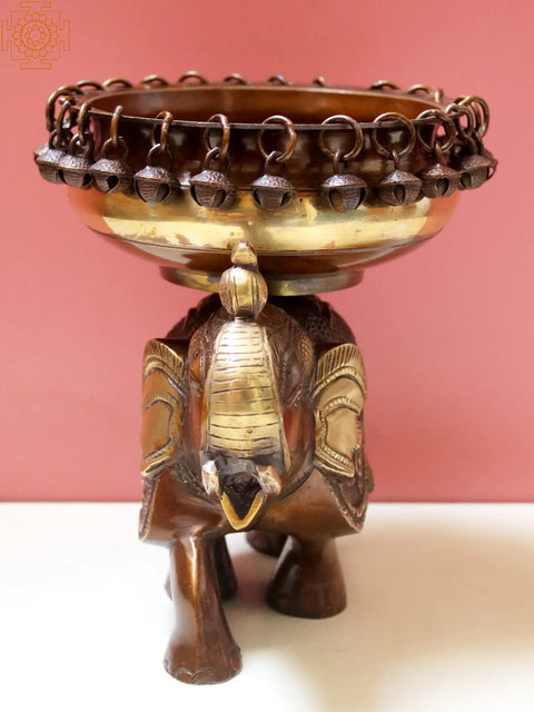 8" Brass Urli on Elephant with Ghungroo