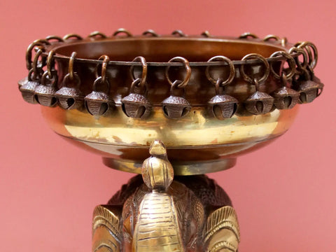 8" Brass Urli on Elephant with Ghungroo