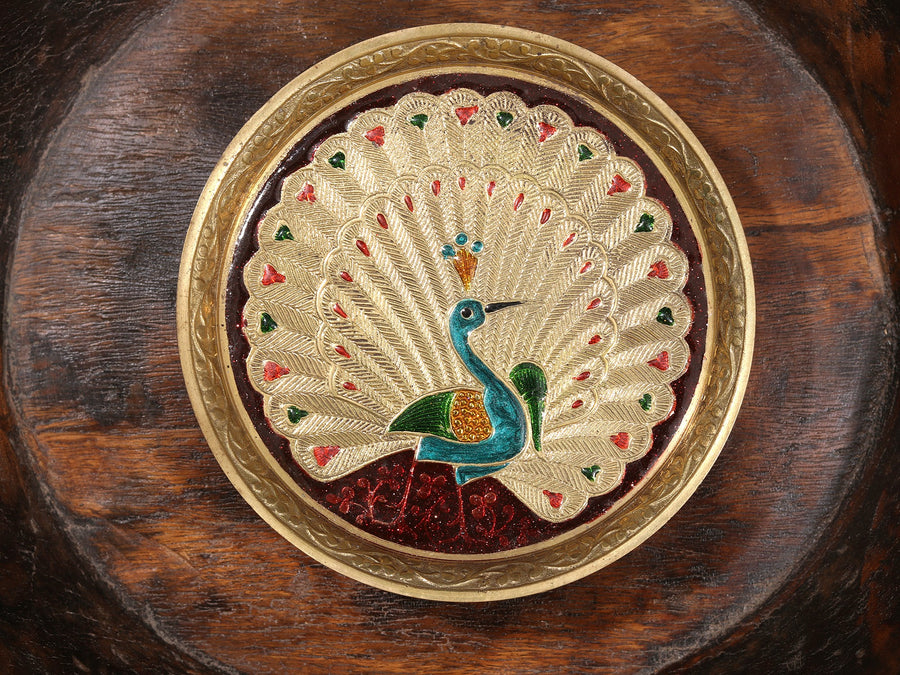 Brass Peacock Design Decorative Plate