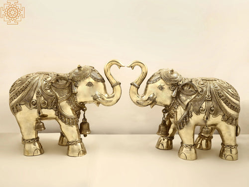 Superfine Brass Engraved Elephant Pair Statue