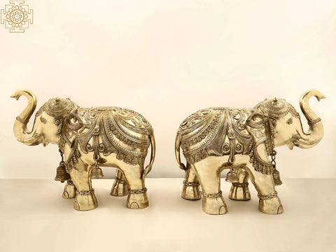 Superfine Brass Engraved Pair of Elephants