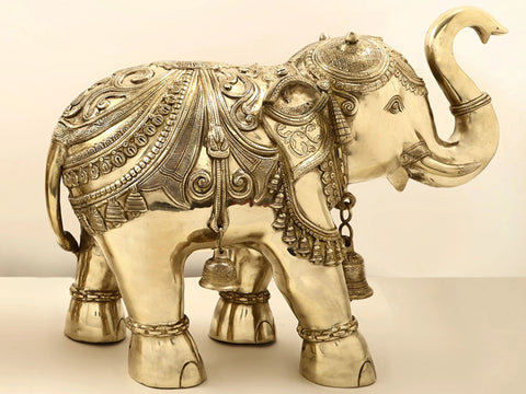 Superfine Brass Engraved Pair of Elephants