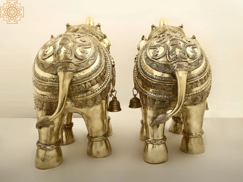 Superfine Brass Engraved Pair of Elephants