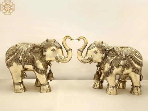 Superfine Brass Engraved Pair of Elephants