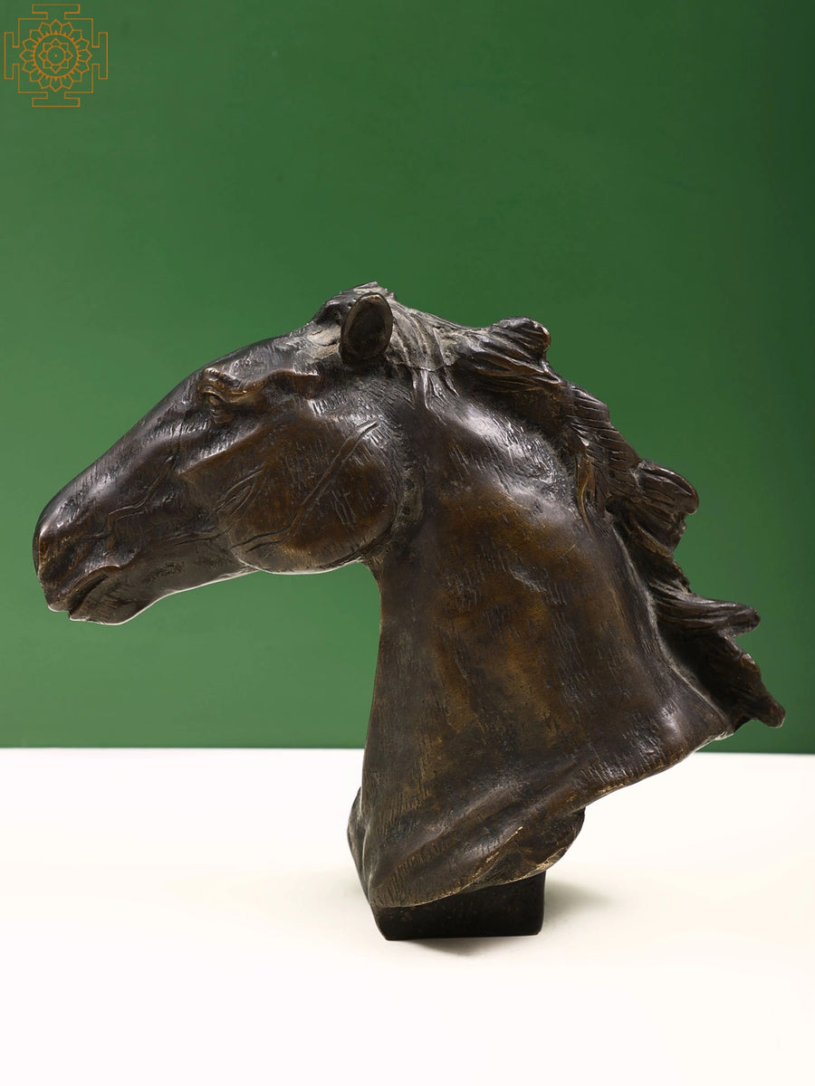 8" Brass Horse Head Statue for Home Decor