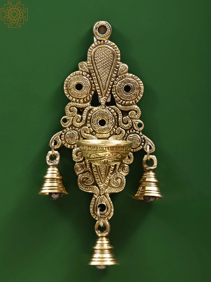 Brass Hanging Diya with Bell for Pooja