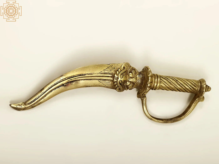 11" Brass Kirtimukha Design Dagger Statue