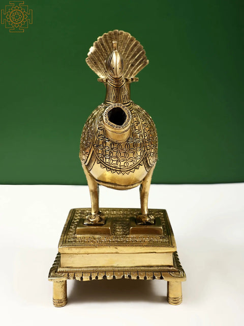 9" Peacock-shaped Engraved Brass Hookah Base