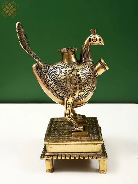 9" Peacock-shaped Engraved Brass Hookah Base