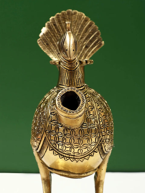 9" Peacock-shaped Engraved Brass Hookah Base