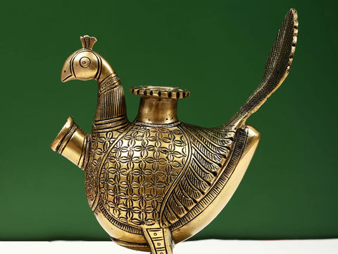 9" Peacock-shaped Engraved Brass Hookah Base