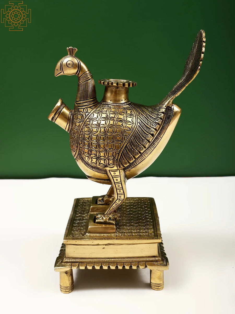 9" Peacock Engraved Brass Hookah Base for Home Decor