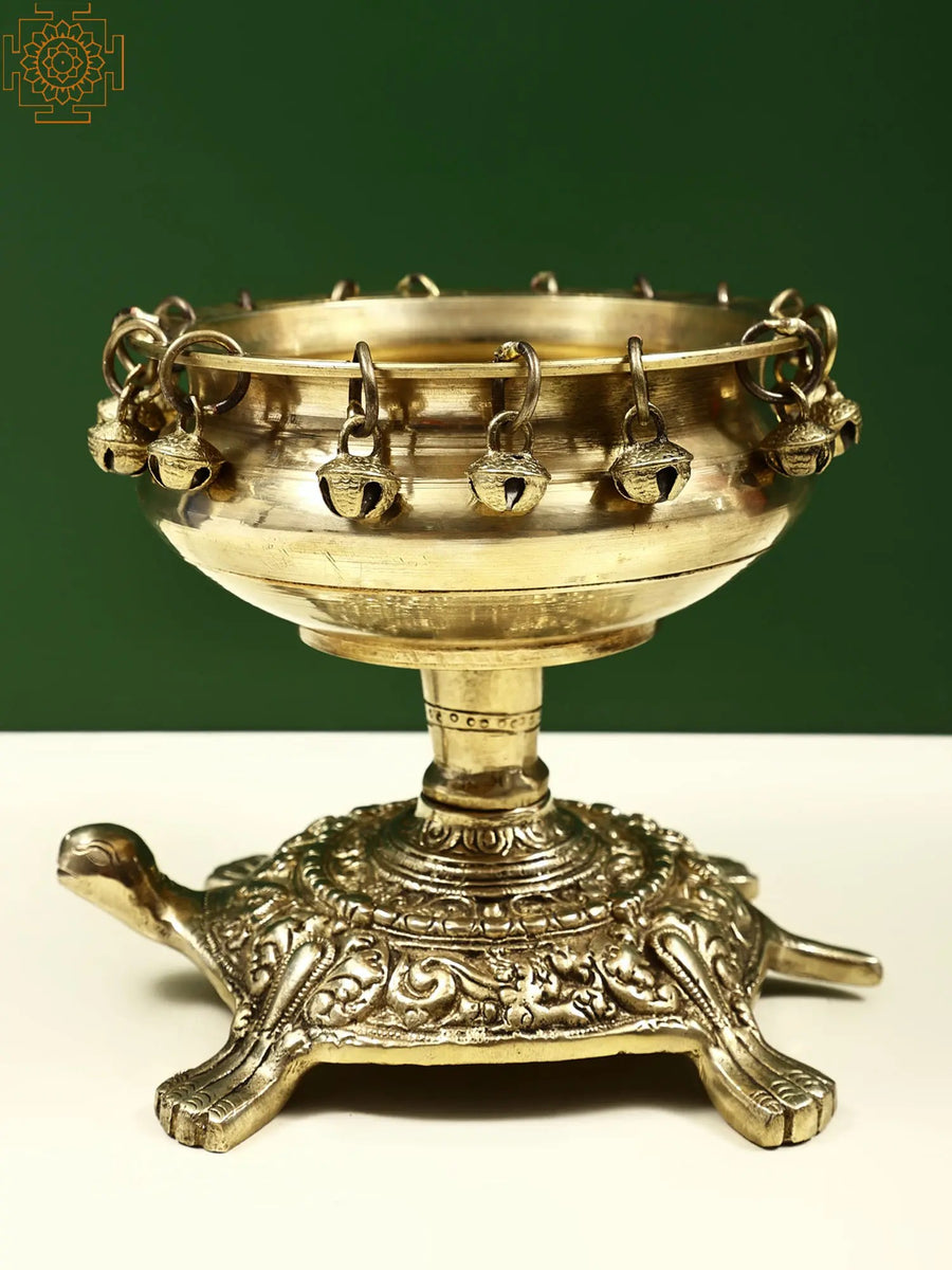 Brass Urli on Tortoise Statue for Home Decor