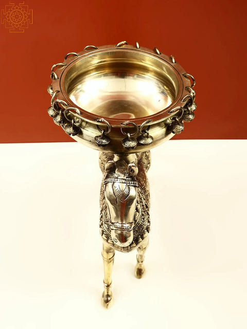 12" Brass Urli on Horse with Ghungroo