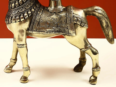 12" Brass Urli on Horse with Ghungroo