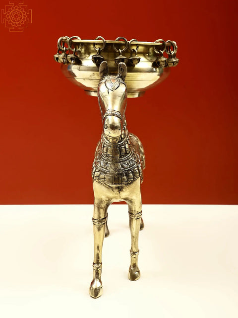 12" Brass Urli on Horse with Ghungroo