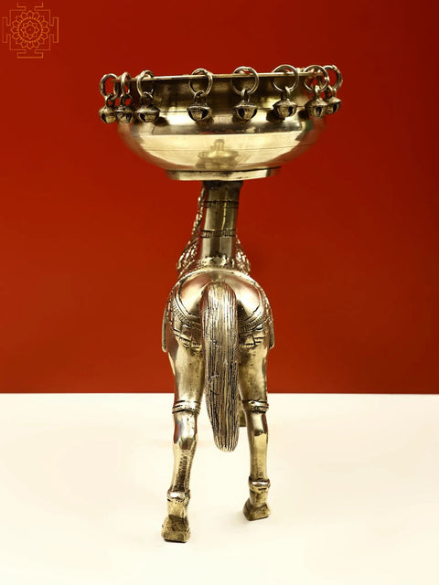 12" Brass Urli on Horse with Ghungroo