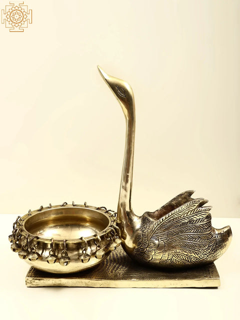 12" Traditional Urli with Swan For Home Decor