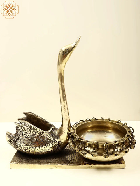 12" Traditional Urli with Swan For Home Decor