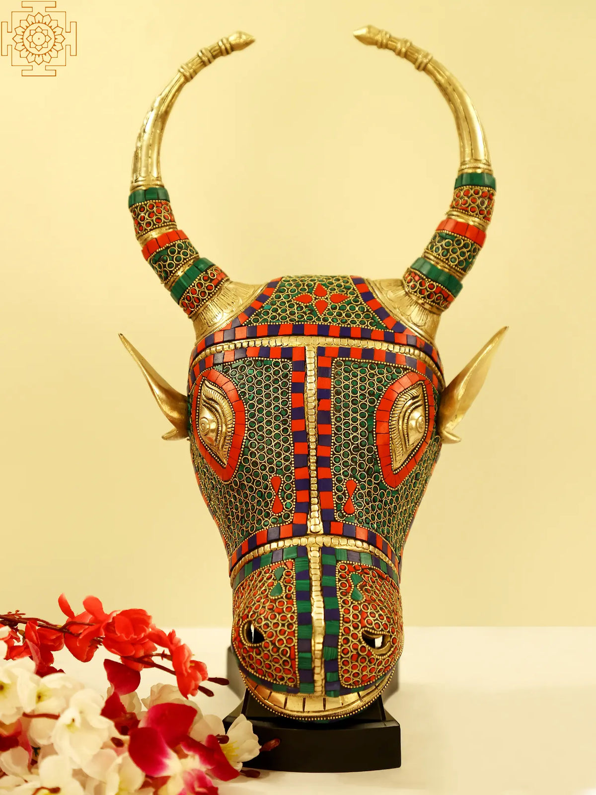 Bull Head on a Wooden Stand