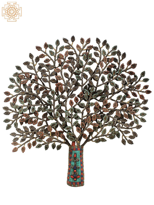 23" Brass Tree Wall Hanging with Inlay Work