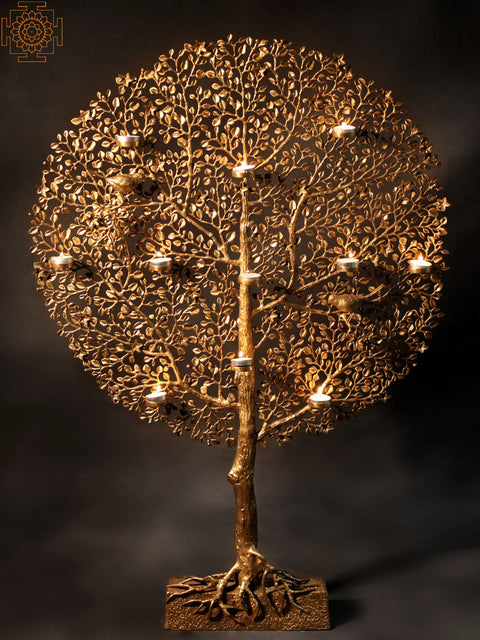 43" Large Brass Tree with Candle Holder