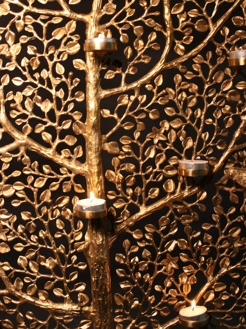 43" Large Brass Tree with Candle Holder