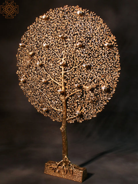 43" Large Brass Tree with Candle Holder