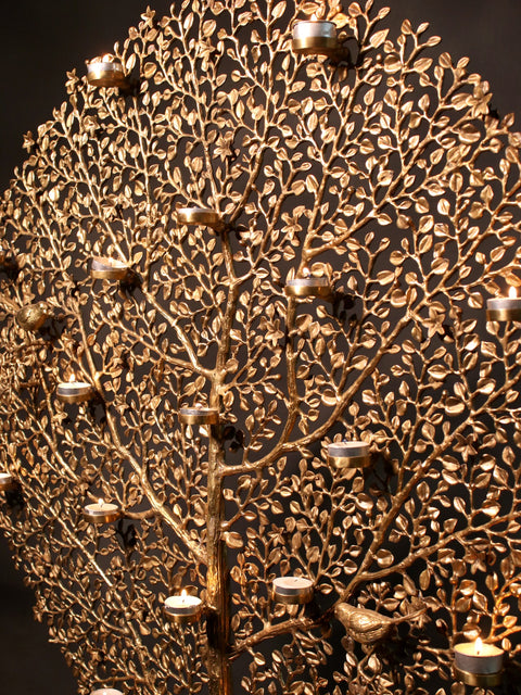 43" Large Brass Tree with Candle Holder