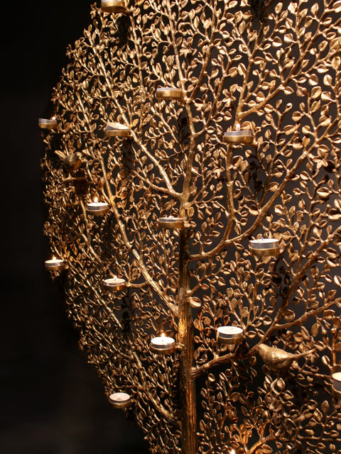 43" Large Brass Tree with Candle Holder
