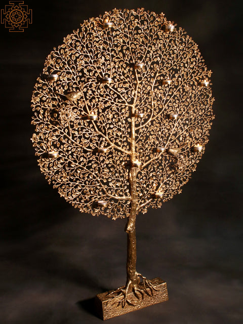 43" Large Brass Tree with Candle Holder