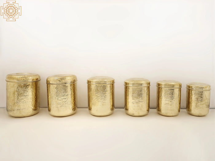 10" Brass Grain Boxes Set of Six for Kitchen Storage