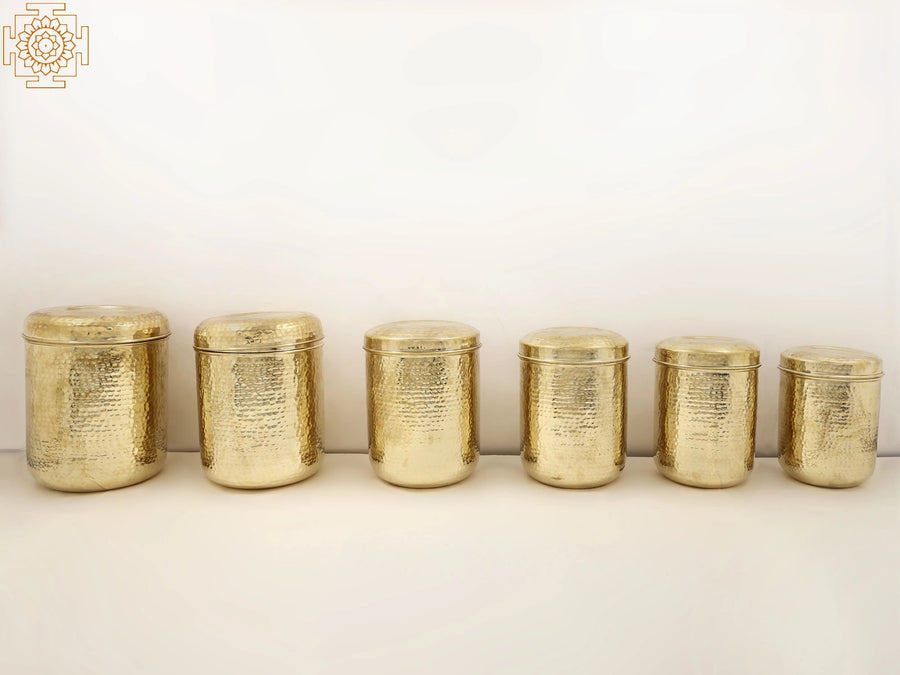 10" Brass Grain Boxes Set of Six for Kitchen Storage