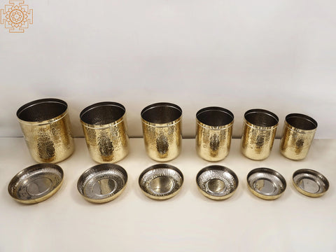 10" Set of Six Brass Grain Boxes
