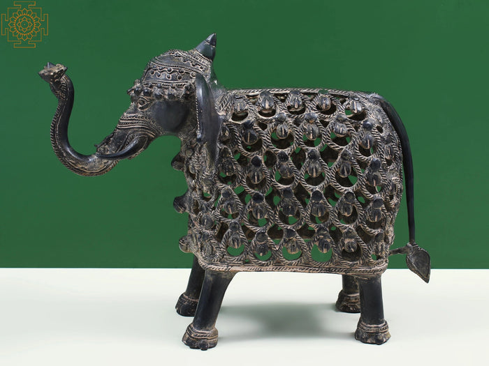 13" Brass Elephant Figurine - Tribal Dhokra Art Statue