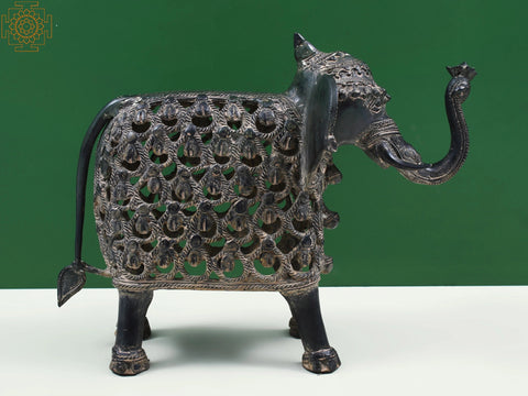 13" Elephant Figurine (Tribal Dhokra Art) in Brass