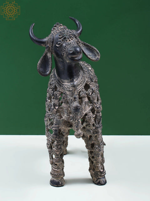 12" Brass Standing Nandi (Tribal Dhokra Art)